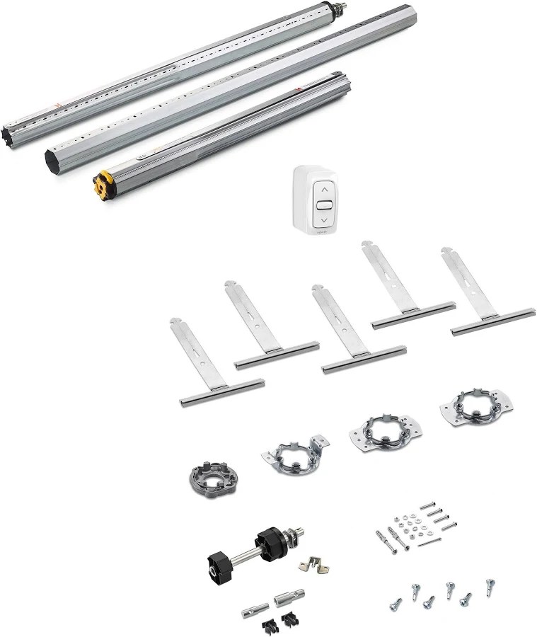 Kit motorisation volet roulant avec moteur tubulaire, télécommande et accessoires de pose — Paris et Seine-Saint-Denis 93 — réparateur volet roulant, dépannage, réparation, Île-de-France — Paris 5e Quartier Latin, Paris 6e Saint-Germain-des-Prés, Paris 7e Invalides Tour Eiffel, Paris 8e Champs-Élysées